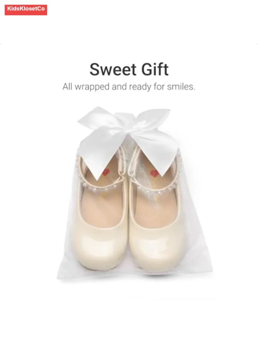 Toddler Girls Mary Jane Ballet Flat Shoes with Pearl Ankle Strap & Satin Bow